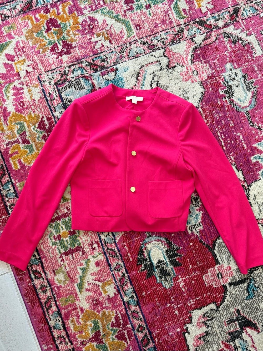Michael Kors Hot Pink Cropped Blazer with Gold Buttons